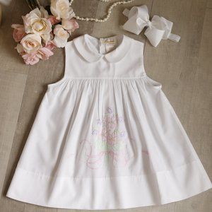 SALE- 🎀 White Dress Shadow Embroidery Boutique Baby Girl 12 Months SPRING NWOT